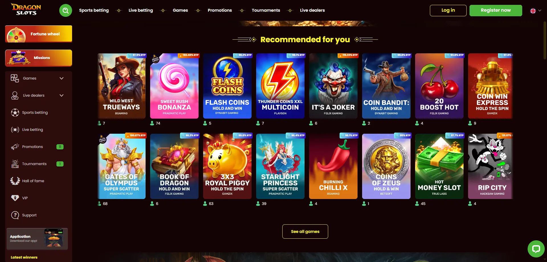 DragonSlots Casino table games blackjack roulette baccarat live dealer