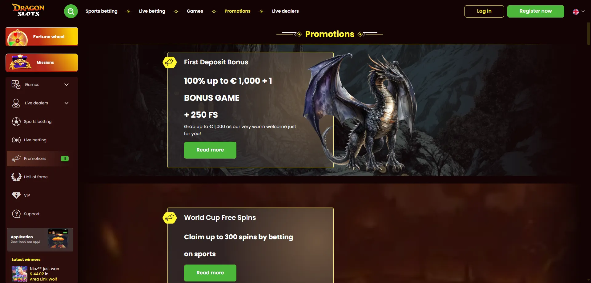 DragonSlots Casino welcome bonus up to NZD 100 plus free spins
